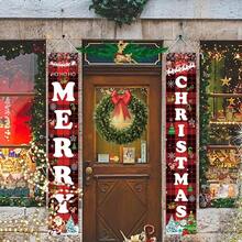 2 Pancartas de Adorno de Navidad Decoracion de Porche, Navideos Decoracion Exterior interior, Letreros para Porche Adornos Navidad Bandera de de jardn 180 * 30cm Merry Chrismas - Feliz navidad - Ver 3