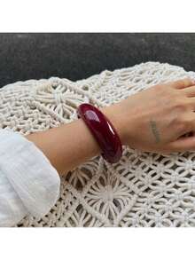 European And American Retro Hong Style Wine Red Open Bracelet INS Irregular Shaped Resin Elastic Bracelet - 02 Vòng tay đỏ 2926 - Xem 1