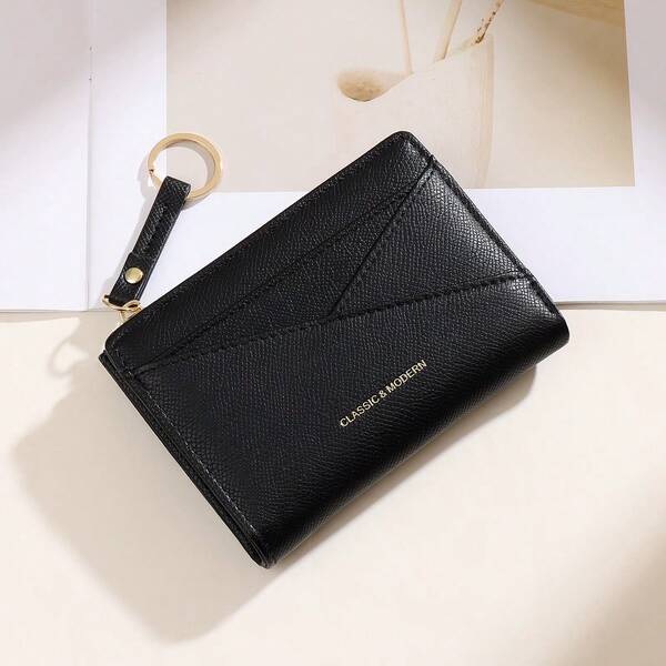 New Women Wallet & Key Chain Asymmetrical Design Ultra-Thin Compact Bifold Zipper Coin Purse For Women Money Wallet Mini Wallet Purse Wallet Small Wallet Cute Wallet Wristlet Wallet Card Wallet Coin Wallet