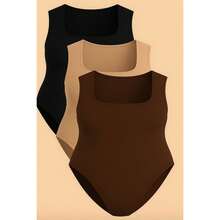 Kit 3 Bory Plus Size Body Bori Tank Top Thick Strap Closed Back Second Skin Fresh Fashion Spring Summer Timeless Clothes Large - 黑色/裸色/棕色 - 查看 1