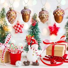 12 Pcs Pine Cone Glass Ornaments - Fall Hanging Pinecone Glass Ornaments Xmas, Thanksgiving Day Party Decorations - B Style - View 8