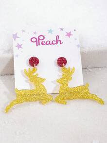 2pcs/Set Rhinestone Santa Claus, Christmas Tree, Reindeer Stemware, Gingerbread Man, Bowknot , Gold Pendant Earrings, Christmas Gift