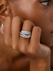 1 pieza Anillo de plata de ley 925 con múltiples capas y diamantes, estilo vintage, adecuado para uso diario o como regalo para mujeres - Anillo de diamantes multicapa - Ver 4