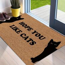1pc Cute Cat Door Mat - "Hope You Like Cats" Vintage Farmhouse Welcome Mat, Washable Indoor/Outdoor Doormat For Front Porch, Porch Entrance Mat | Playful Cat Design | Machine Washable Mat, Cat Decor