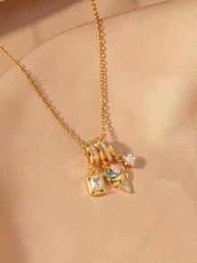 قلادة بسلسلة عنق أنيقة وعصرية بقلاب وحيد ذو تصميم قلعة ملونة وخيالية وقطرة دوبامين وآيس كريم مربع وبيجاسوس جميل، هدية مثالية لعيد الحب، الأصدقاء، العائلة، عيد الميلاد، الحفلات - ذهبي أصفر - مشاهدة 4