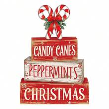 Juego de decoraciones navideñas de bandeja escalonada, árbol de Navidad colorido/bastón de caramelo, decoración navideña de granja de madera para el hogar y la fiesta, decoraciones navideñas para patios interiores y exteriores, fiestas de empresas y escuelas, regalos de Navidad. - Multicolor - Ver 6