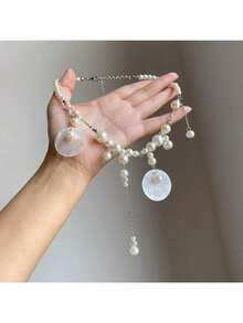 French Retro Natural Round Pearl Tassel Necklace Women, Fairy Temperament, Beach Vacation Collarbone Chain Accessory - Pearl Disc Shell Tassel Necklace - View 4