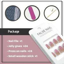 Nude Press On Nails Almond Shaped Fake Nails Medium Glossy Stick On Nail Natural Full Cover False Nail Acrylic Glue On Nails For Women - L-粉紅色漸層色 - 查看 5