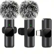 Nuevo micrófono inalámbrico de solapa rosa con adaptador de paravientos, portátil para grabación de audio y video compatible con iPhone, teléfonos Android, PC, cámaras, transmisión en vivo, juegos - Negro - Ver 11