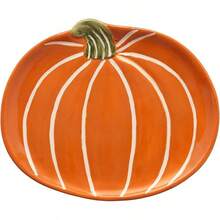 Boston International Pumpkin-Shaped Ceramic Plate Thanksgiving Dinnerware Serving Dish, 6.5", Orange & White - Cam và Trắng - Xem 2