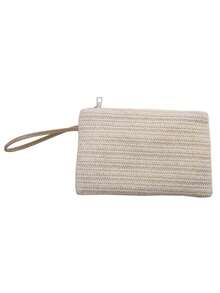 1 geantă elegantă de damă din paie țesută, cu închidere cu fermoar, poșetă în stil boho pentru plajă de vară, capacitate mare, perfectă pentru plajă sau ieșiri casual, pentru telefon, monede, depozitare chei