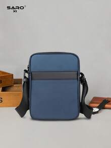 saroxi 1 件休闲男士单肩包，PU 皮革方形斜挎包，带侧袋，多功能通勤包，简约风格黑色包，送给男朋友的绝佳礼物，时尚纯色旅行配件 - 藍色 - 查看 11