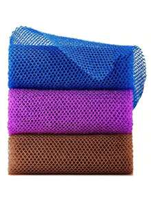 3 Pieces African Bath Sponge African Net Long Net Bath Sponge Exfoliating Shower Body Scrubber Back Scrubber Skin Smoother,Great For Daily Use (Blue,Purple,Brown)