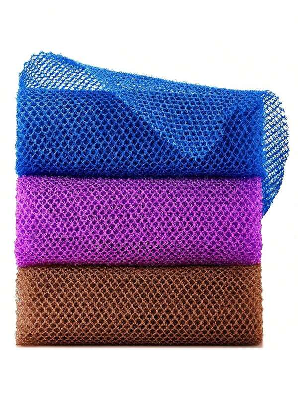 3 Pieces African Bath Sponge African Net Long Net Bath Sponge Exfoliating Shower Body Scrubber Back Scrubber Skin Smoother,Great For Daily Use (Blue,Purple,Brown)