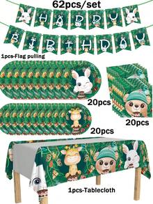 100 Stücke Einweggeschirrset mit Wald-Süßes-Haustier-Thema, einschließlich 7-Zoll-Papiertablett, 9-Zoll-Karton, 9-Unzen-Becher, Servietten, geeignet für tägliche Zusammenkünfte, Geburtstagsfeiern, Brautpartys, Babypartys, Clubs, Hochzeiten, Teepartys, Picknicks, Ausflüge im Freien