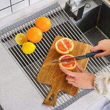 Large Roll-Up Dish Drying Rack, Silicone Foldable Dish Rack, Over-Sink Dish Drainer, Roll-Up Sink Drying Rack, Fully Silicone-Coated Stainless Steel Dish Drying Rack, Multifunctional Roll-Up Dish Drying Rack Over A Silicone-Coated Stainless Steel Sink, Heat-Resistant And Non-Slip Dish Drainer. Suitable For Pots, Pans, Spoons.Drainage Mat & Drying Mat