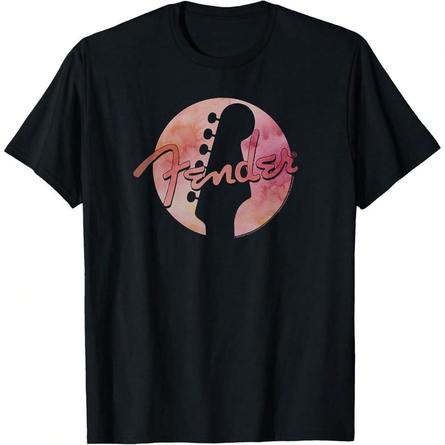 Fenders Vintage Retro Moon Guitar Outline Logo T-Shirt - 黑色 - 查看 1