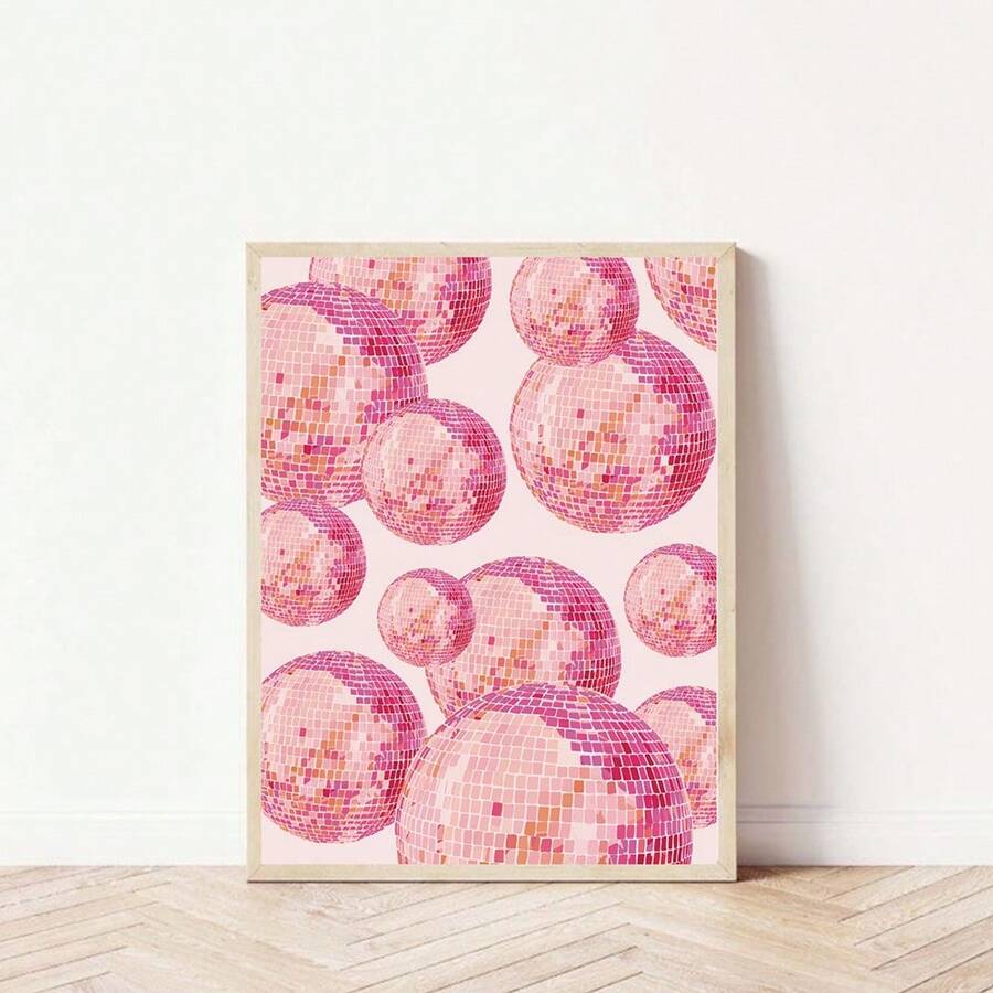 1 Stück festliche rosa Discokugel Leinwand Poster, Retro Ästhetik, Mode Geschenke und kreative Heimdekoration - ungerahmt, moderne Wandkunst für Wohnzimmer, Schlafzimmer, Bar