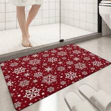 1pc 2D Flat Flannel 1 Piece Christmas Snowflake Welcome Doormat - Non-Slip, Machine Washable, Fade Resistant, Low Pile Polyester Rectangular Mat For Living Room, Bedroom, Kitchen, Laundry Room - Multicolor - View 5