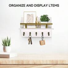 Key Holder Wall Mount, Decorative Key Rack With Shelf 5 Sturdy Hooks, Rustic Key Hooks Wall Mail Organizer Hanging Dog Leash, Glasses, Wooden Key Hanger With Mounting Hardware - 白色+10.6英寸 - 查看 5