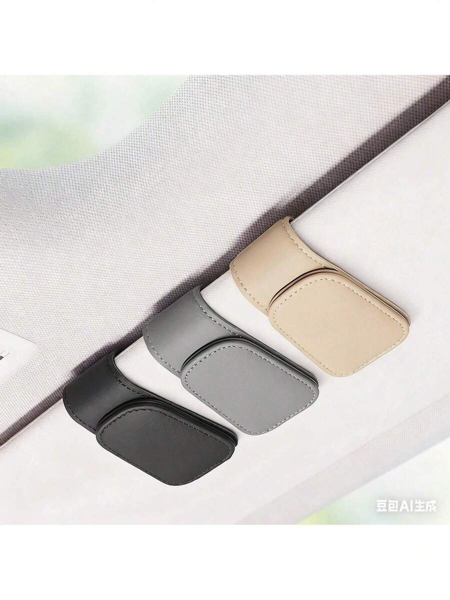 Multifunctional Car Clip Car Holder Leather Car Interior Visor Storage Box Car Clip Card Holder - Black - View 1