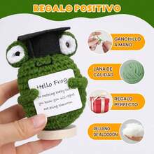 Adornos Tejidos - Muñeca Tejida con Tarjeta, Muñeca de Apoyo Emocional Creativa y Linda, Regalo para Amigos, Regalo de Cumpleaños, Decoración del Hogar Adornos Tejidos (Rana) - día - Ver 2