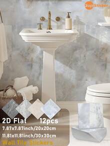 12pcs 7.87x7.87/11.81x11.81inch Marble Texture Peel And Stick Wall Decals, Thick Vinyl Waterproof And Washable Wall Stickers For Living Room, Study, Kitchen, Bathroom, Bedroom Home Decor