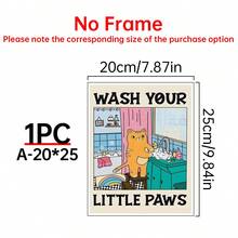 1 cartellone murale in tela, Lava le tue zampine, cartellone con uno stile artistico unico che raffigura un gatto vicino al lavandino, adatto per la decorazione artistica in camere da letto, soggiorni o appartamenti. Include regali di murali senza cornice o con cornice, estetica per la decorazione della stanza, decorazione della parete, decorazione vintage della stanza e raffinata decorazione della parete.