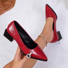 Elegant Women's High Heels, With Faux Leather Uppers, Soft And Comfortable Lining, Exquisite Block Heels, And Non-Slip Rubber Soles. Suitable For Both Formal And Everyday Wear. Local Warehouse. - 紅色 - 查看 5