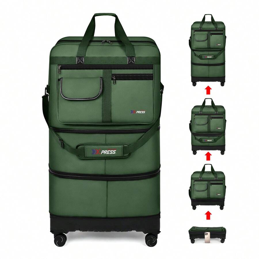 NEW YORK XPRESS 36" Collapsible Suitcases With Wheels,Expandable Foldable Luggage Bag With Hardshell Base Case,Large Capacity Rolling Travel Bag For Home Storage&Trip - 綠色 - 查看 1