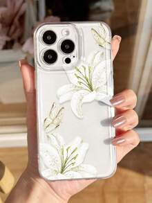 1pc Flower Phone Case  Ins Style Pink Flower Lily Butterfly Pattern Transparent Soft Phone Case Compatible With IPhone 11/12/13/14/15/16 Pro Max Cute Phone Case - Nhiều màu 5 - Xem 2
