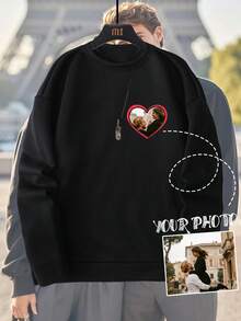 Personalized Custom Women's Fall Clothing , Heart Flock-Print Sweatshirt. Fall Clothes For Women,Winter Clothes For Women,Halloween Clothes Women,Upload Your Photo, Snapshot Or Group Shot To Create A One-Of-A-Kind Pullover. Perfect For Couples, Pranks, Surprise Gifts, Team-Building Uniforms, Or As A Custom Present For Your Girlfriend, Family And Friends On Birthdays, Holidays, Valentine's Day, Anniversaries-Any Special Occasion.