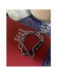 Double Layer Chain Crack Bead Steel Spliced Bracelet Unisex Hop Niche Light Luxury Niche Jewelry - SL249--冰裂珠拼接手鍊 - 查看 2