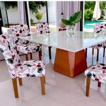 4-Seater Printed Chair Cover Kit For Kitchen Dining Room Gel Mesh - White/Red Floral - View 4