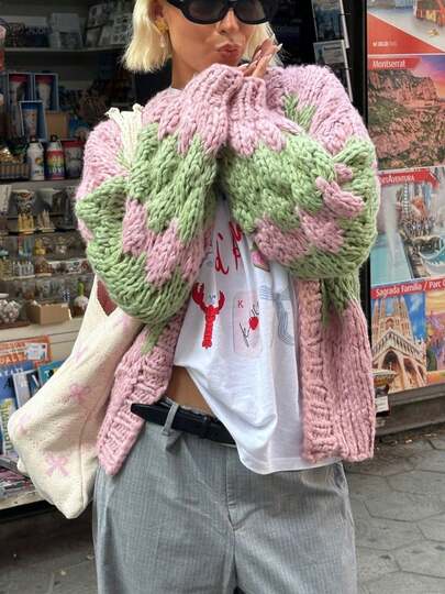 Womens Chunky Cardigan Lantern Sleeve Open Front Sweaters Loose Casual Oversized Knit Cardigans Coats Fall Winter Clothes For Women Outwear Streetwear