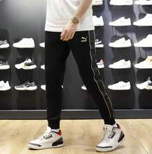 Puma Embroidered Logo Black Versatile Fashionable Sports Casual Knit Jogger Pants - Black - View 1