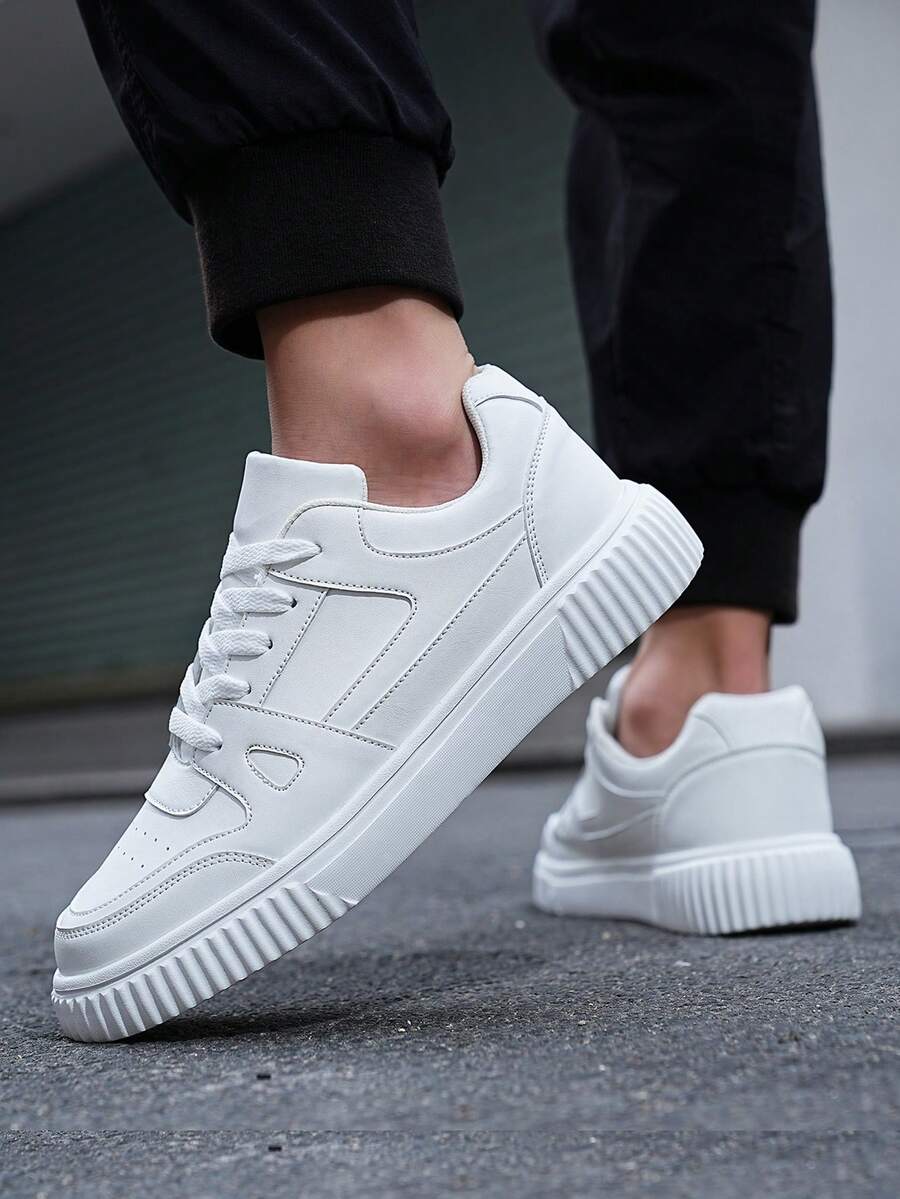 Zapatillas de exterior blancas y verdes para hombre: suela gruesa transpirable y cómoda para uso diario en la ciudad. Calzado para todo el año. - Blanco - Ver 1