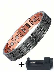 Upgraded Double Row Magnetic Cross Pendant Bracelet, Retro Plated Copper Color, Unisex Jewelry, Adjustable Length, Black Surface Copper Base With Magnetic Bottom, Christmas & Valentine's Day Gift For Family And Friends - Gun Black - View 6