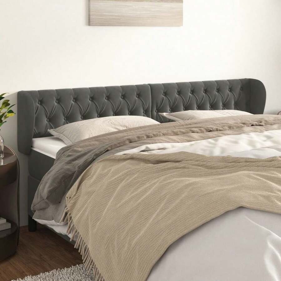 vidaXL Kopfteil mit Ohren Dunkelgrau 183x23x78/88 cm Samt