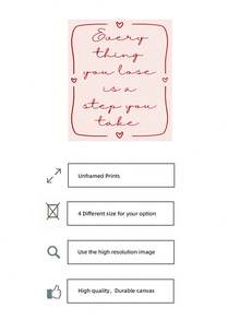 1pc Frameless Pink Background Poster, Red Text Line Art Print, Minimalist Nursery Wall Decor, Room Art Poster, - Multicolor - View 5