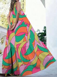 Women's Holiday Fully Allover Print Ruffle Hem Casual Slip Dress - Multicolor - View 3