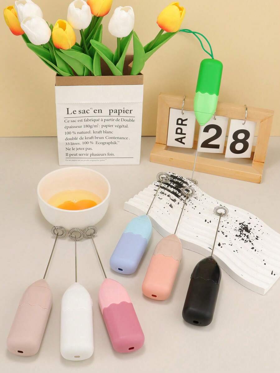 AOYI Máy đánh sữa mini, máy xay sinh tố cầm tay cho nhà bếp, máy trộn nước ép, máy đánh trứng điện, máy xay cà phê một nút bấm, máy đánh trứng, thiết bị nhà bếp nhỏ, dùng để nướng bánh tại nhà, căn hộ, khách sạn, có dây treo (không bao gồm pin AA) - Nhiều màu - Xem 1