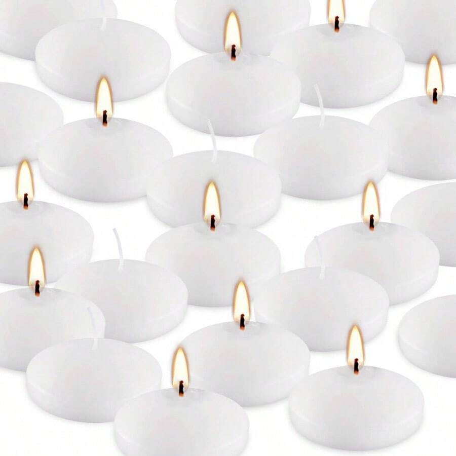 Set Of 24 3 - Inch Floating Candles, White Smokeless And Unscented, Burning Continuously 8 - 10 Hours, Suitable Valentine's Day, Weddings, Holidays, Home Decoration