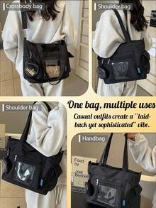 [US-Based Shipping]New Canvas Tote Bag, Ita Shoulder Bag, Cute Wallets & Clutch Bags, Unisex Cute Crossbody Bags, Ita Women's Crossbody Bags, Commuter Totes, Women's Handheld Shoulder Bags, Oxford Cloth Solid-Color Large-Capacity Crossbody Bags With Transparent Pocket Design, Large-Capacity Totes With Coin Pockets, New Korean-Style Collegiate Multi-Pocket Backpacks, Versatile Casual Crossbody Bags, Medium-Sized Canvas Bags, Transparent PVC Pocket Pressure-Relief Backpacks, Bohemian-Style Backpacks & Book Bags Suitable For Women Or Students, Perfect For Organizing Books, Shopping, Back-To-School Scenarios, Youth Arts & Sciences Backpacks, School Supply Storage, Campus Tote Bags, Book Totes, Back-To-School Essentials, Large Capacity Waterproof Design, Lightweight And Foldable, Classic Casual Style, Ideal For Young Women/College Students/Teachers, Perfectly Suited For Back-To-School Season, First Day Of School, Middle/High School Settings, Campus Totes, University Must-Have Items - 多色 - 查看 6