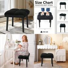 Black Ottoman Stool Square Makeup Stool With Wooden Legs Small Ottoman Stool Chair For Vanity Modern Padded Sofa Seat Foot Rest Stool Black
