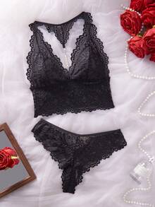 Alluring Luxury Middle Eastern Style Lingerie Set, Exquisite Lace Details Make You Shine In Sexy Lingerie Set - Black - View 4