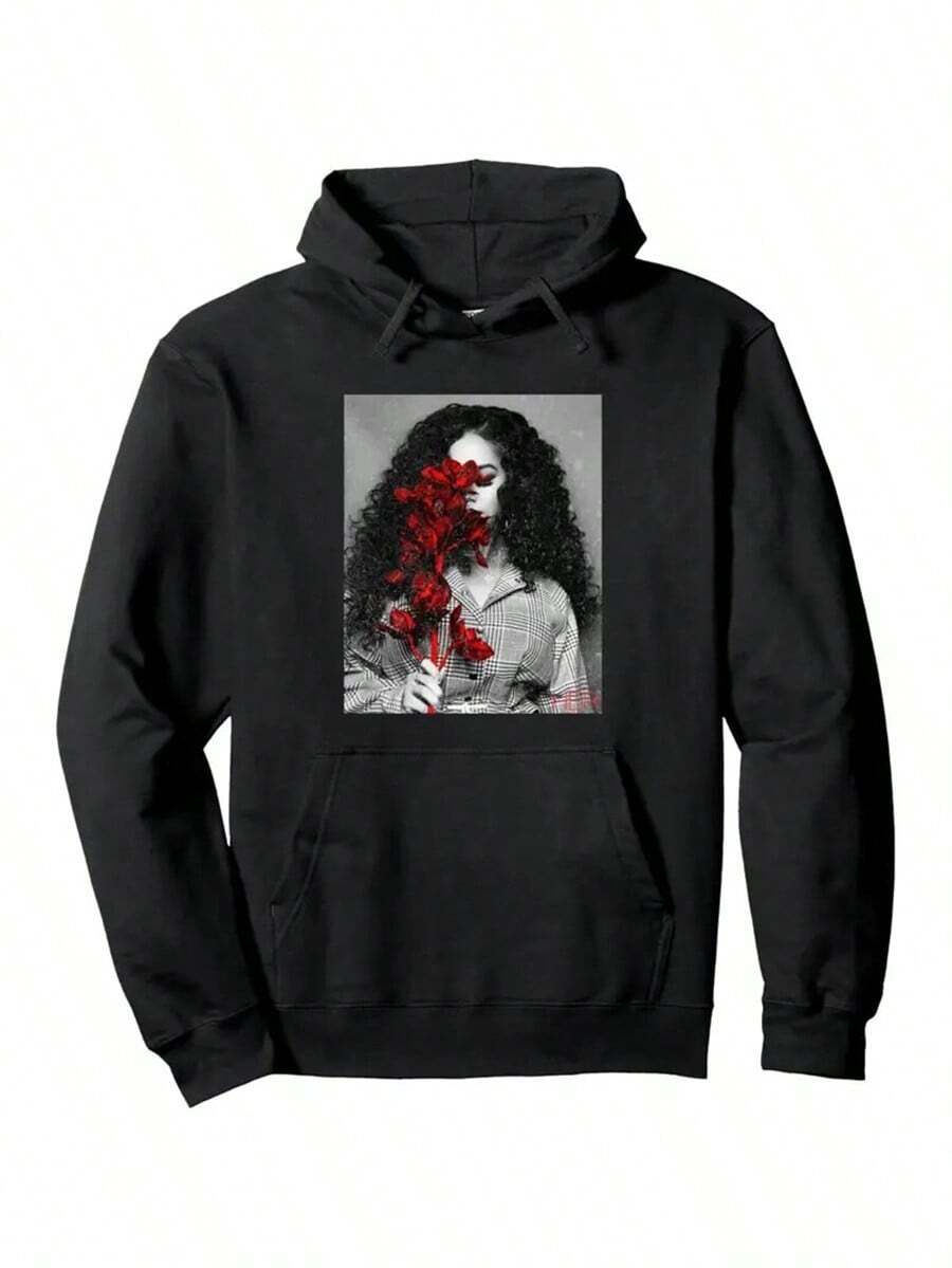 Men's Black Red Floral Print Hoodie - All-Season Fit Casual Pullover Sweatshirt, Machine Washable Men's Fashion Hooded Jacket, Sweatshirt For Men, Sweatshirts For Men, Best Sweatshirt For Men, Sweats For Men, Casual Hoodies For Men, Unisex Sweatshirt, Printed Hoodies For Men, Hooded Sweatshirts For Men, Hoodie Shirt For Men, Hooded Sweatshirt For Men, Oversized Sweatshirt Men, Plain Hoodies For Men, Oversize Hoodies For Men, Oversized Hoodies For Men, Lightweight Hoodies For,Fall Hoodies,Men's Fall Clothes,Street Wear,Halloween,Mens Hoodies,Y2k Clothes,Jesus Hoodie,Thanksgiving Day,Nightmare Before Christmas,Christmas - Black - View 1