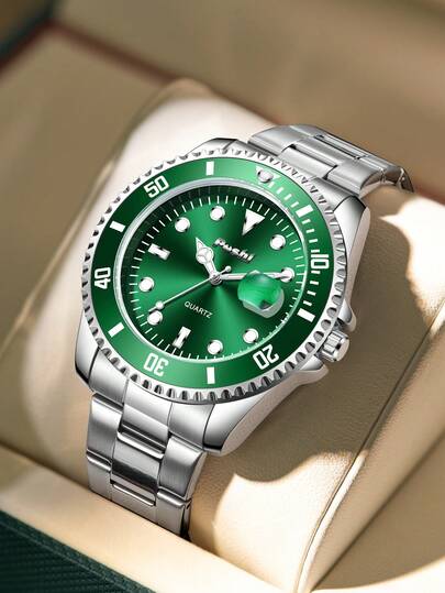 Poshi 1pc Men's Fashion Quartz Watch, Men's Business Luxury Stainless Steel Wristwatch, Waterproof With Date Display, Relogio