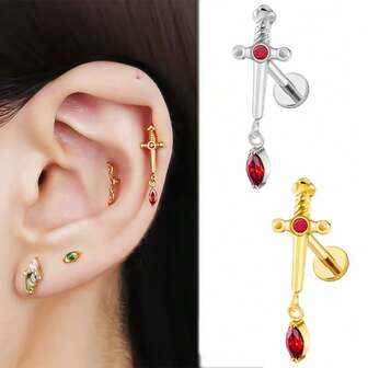 1 件 G23 钛螺纹万圣节闪亮红色 CZ 耳钉耳骨耳钉耳钉耳骨耳环耳屏穿孔首饰精致朋克耳洞首饰新品穿孔礼物