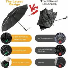Paraguas, 2 en 1 Paraguas para Lluvia y Viento Reforzado con 360 Tiras Reflectantes, Sombrilla Proteccion UPF 50+ de 10 Costillas, Paraguas Plegable Reverse para Viaje, Trabajo, Automvil - Beis - Ver 7